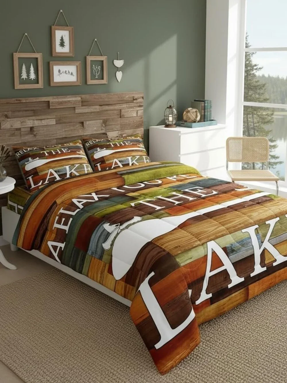 Lake House Comforter Set Queen Size Rustic Farmhouse Bedding Set for Kids Boys G